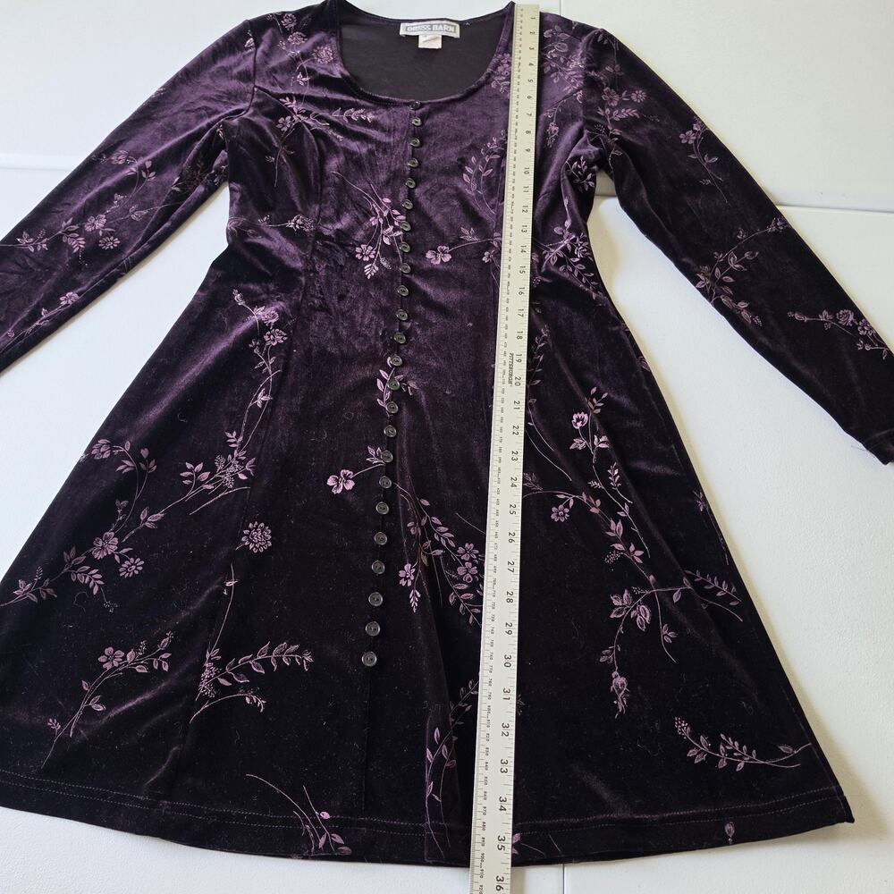 90s Y2K Whimsigoth Fairy Grunge Dress Womens 6 Purple Velvet Floral Fit & Flare - Picture 4 of 10